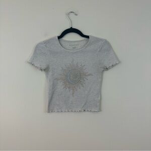 AEO Celestial Baby Tee Gray Sun and Moon Graphic Size XS Women's